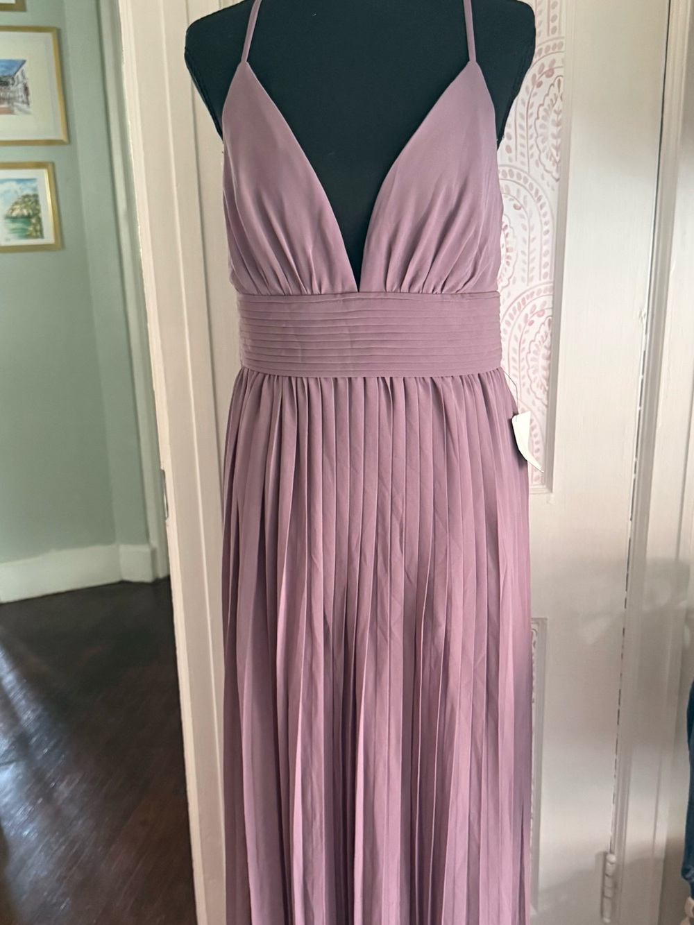 Lulu's Dusty Mauve Pleated V-Neck Maxi Dress